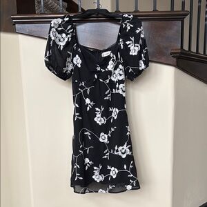 Black Floral Dress with Puff Sleeves